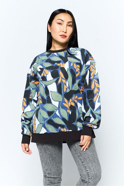 Hugo by Hugo Boss Women Crew Neck Long Sleeve Embroidered Sweatshirt, Green Combo