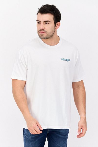 WRANGLER Men Round Neck Short Sleeves Graphic Print T-shirt, White Combo