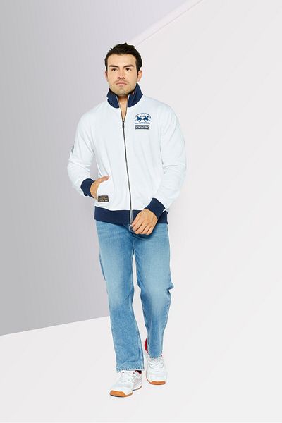 La Martina Men Mock Neck Brand Logo Long Sleeves Full Zip Sweatshirt, White Combo