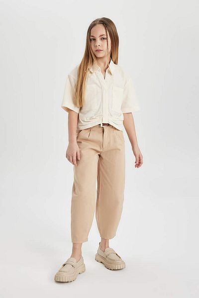 DeFacto C0450a8 Ss Barrel Fit Wide Leg Cotton Belted Trousers
