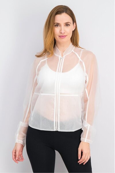 adidas سترة نسائية سادة بأكمام طويلة، باللون الأبيض