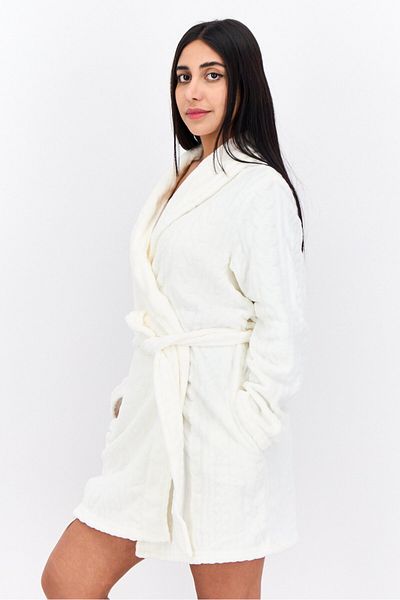 Tahari Women Textured Belted Robe, White