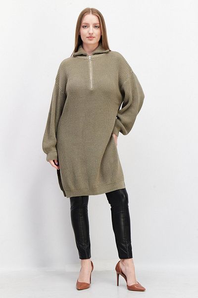 NA-KD Women Mock Neck Long Sleeve Knitted Sweater, Khaki