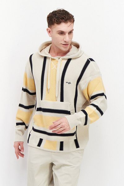 Perry Ellis Men Hooded Long Sleeve Stripe Sweatshirt, Beige Combo