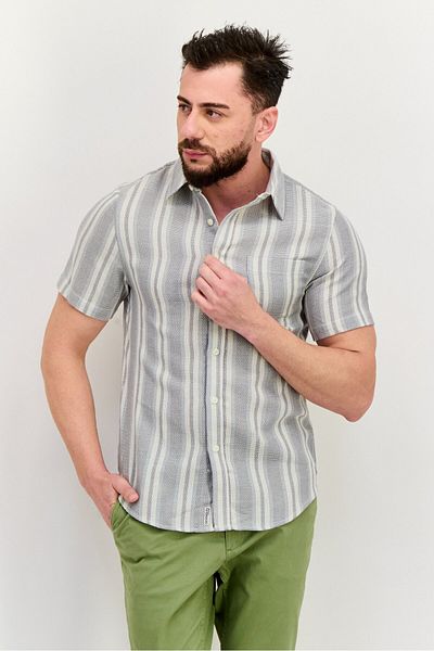 Original Paperbacks Men Regular Fit Striped Short Sleeves Casual Shirt, White