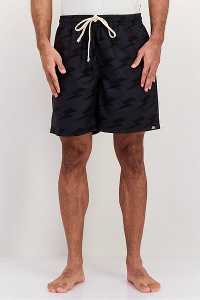 Ellesse شورت رجالي للشاطئ بسحّاب وطبعة كاملة، أسود
