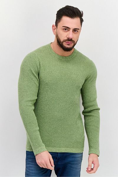 Selected Homme سترة رجالية محبوكة بأكمام طويلة وياقة دائرية، مجموعة خضراء