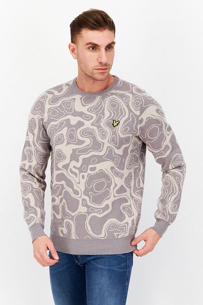 Lyle & Scott Men Crew Neck Abstract Knitted Sweater, Dust Grey Combo