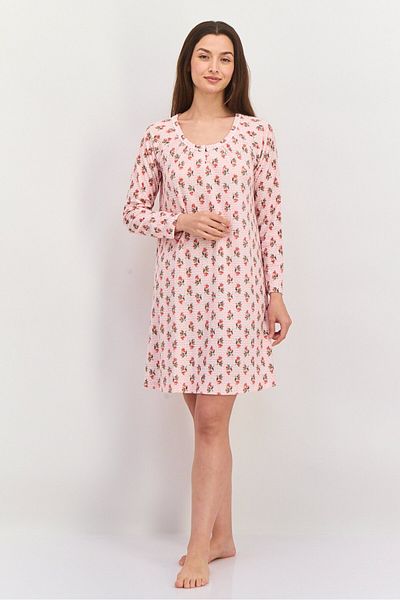 Carole Hochman Women Printed Long Sleeves Short Pajama Dress, Pink Combo