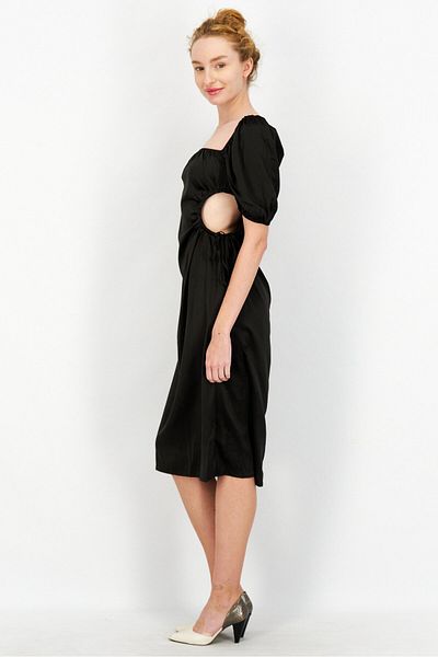 NA-KD Women Plain Puff Sleeve Cut Out Midi Dress, Black