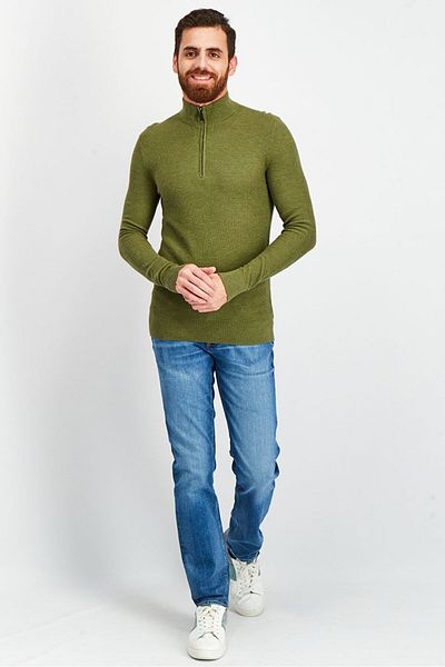 Michael Kors Men Quarter Zip Long Sleeves Textured Sweater, Green