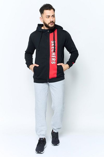 SKECHERS Men Sportswear Fit Brand Logo Outdoor Hoodies, Black