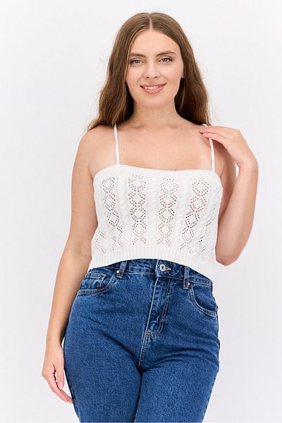 Missguided Women Square Neck Sleeveless Knitted Top, White