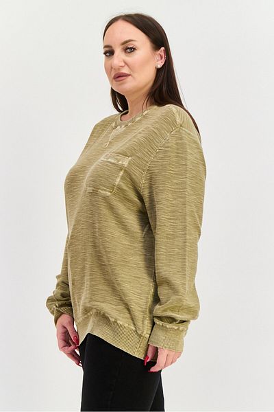 True Grit Women Crew Neck Textured Sweatshirts, Dark Khaki