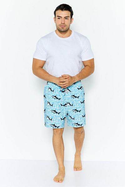 Rainforest Men Drawstring Allover Printed Board Short, Sky Blue