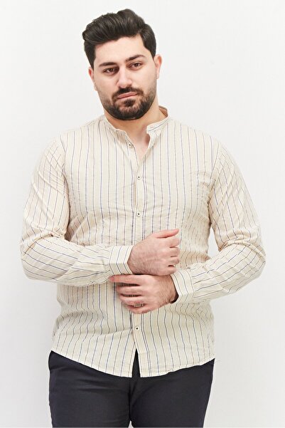 Sorbino قميص رجالي كاجوال مخطط بأكمام طويلة بقصة عادية، مجموعة بيج