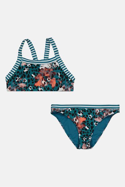 Roxy Kids Girl Two Piece Swimwear Set, Teal Blue Combo
