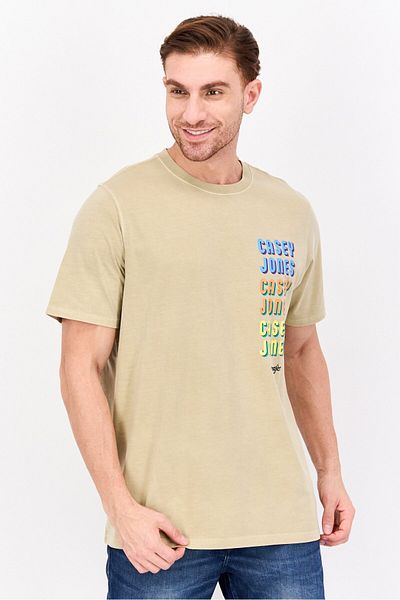 WRANGLER Men Round Neck Short Sleeves Graphic Print T-shirt, Beige
