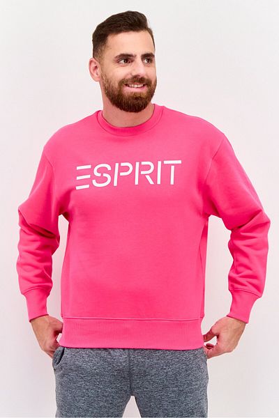 Esprit Men Crew Neck Long Sleeve Brand Logo Sweatshirt, Pink