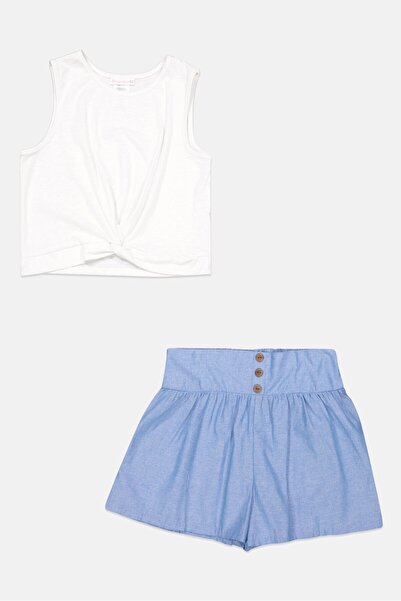 Bonnie Jean Kids Girl 2 Pieces Sleeveless Twist Front Top and Shorts Set, White