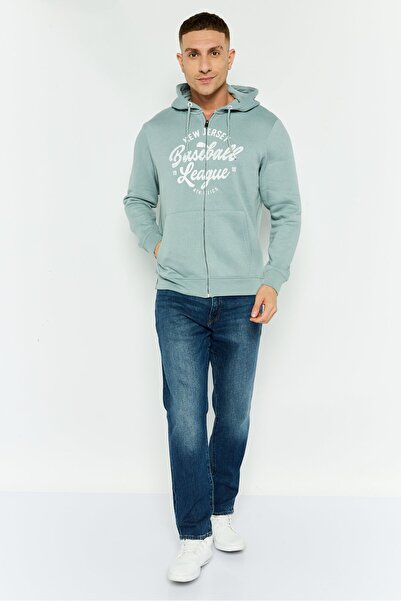 Threadbare Men Graphic Print Long Sleeve Hoodie, Slate Blue