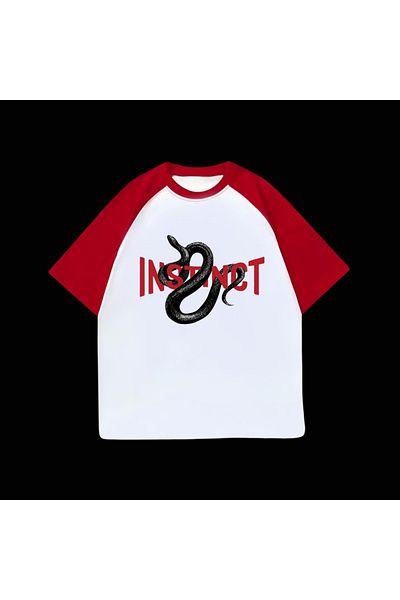 Touz Moda Бяла унисекс червена тениска Raglan Instinct Snake