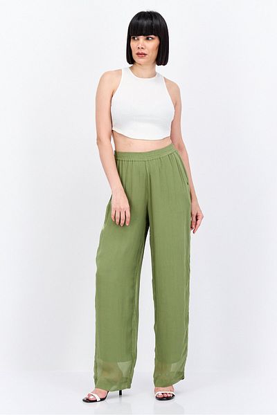 Scotch & Soda Women Wide Leg Textured Pull On Pants, Olive