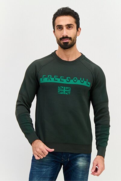 freesoul سويت شيرت رجالي برقبة دائرية وأكمام طويلة وشعار العلامة التجارية، أخ...
