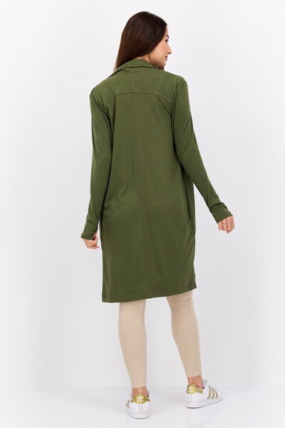 Jones of New York Women Split Neck Long Sleeve Plain Open Front Cardigans, Olive