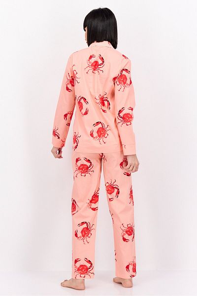Bebe Women 2 Pieces Allover Print Pajama Set, Peach
