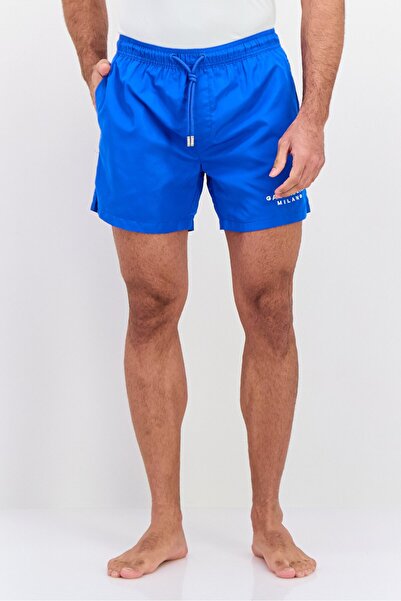GAZZARRİNİ Men Drawstring Embroidered Logo Swim Short, Blue