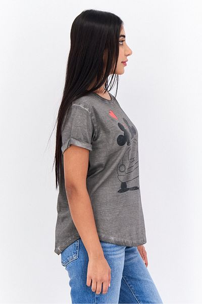 Disney Women Round Neck Short Sleeves Graphic Print T-shirt, Dark Grey