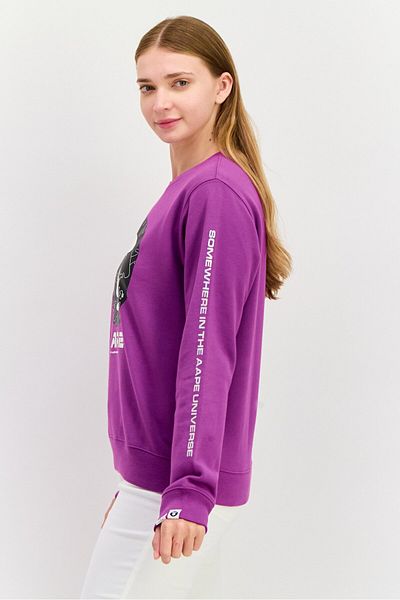 Aape By A Bathing Ape Women Crew Neck Graphic Print Long Sleeves Sweatshirt, Purple Combo