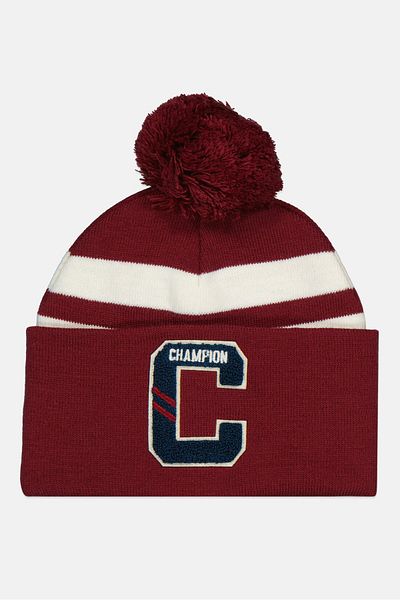 Champion Women Embroidered Logo Pom Pom Beanie Hat, Maroon
