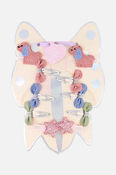 Simple Pleasures Kids Girl 5 Pair Glittered Bow Hair Clips, Pink