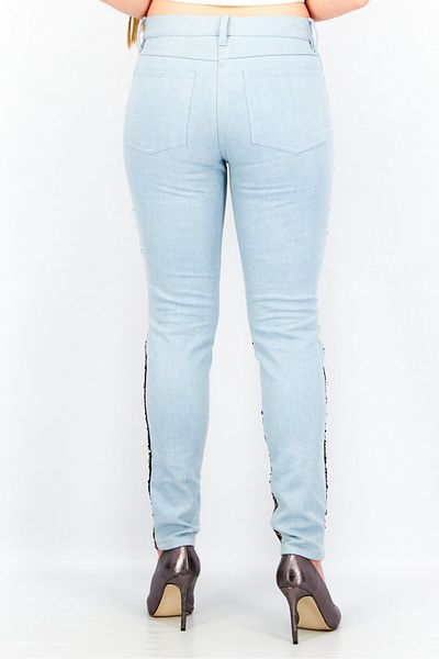 French Connection Women Skinny Fit Sequins Stretchable Pants, Vintage Blue