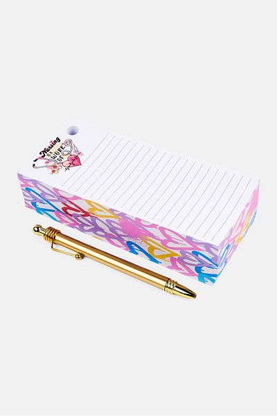 Votum Graphic Print Sticky Notes With Pen, White