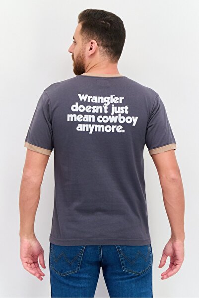 WRANGLER Men Crew Neck Short Sleeves Brand Logo T-Shirt, Dark Grey