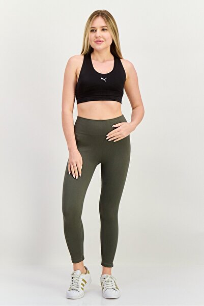 Puma حمالة صدر رياضية مبطنة بشعار العلامة التجارية للنساء، باللون الأسود