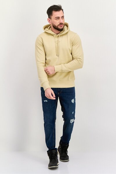 Esprit Men Brand Logo Long Sleeves Hoodies, Beige
