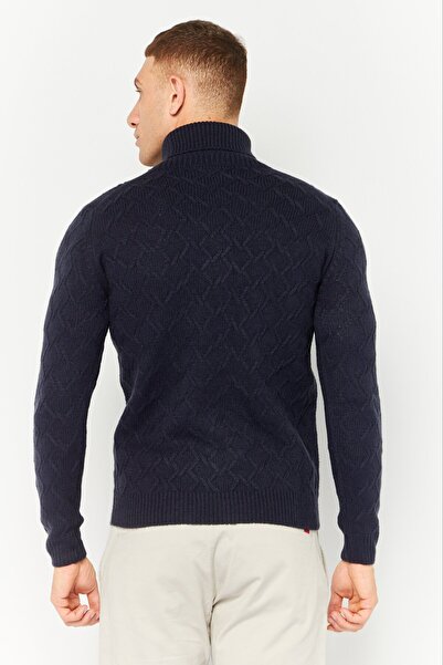 Sorbino Men Funnel Neck Pointelle Sweater, Navy