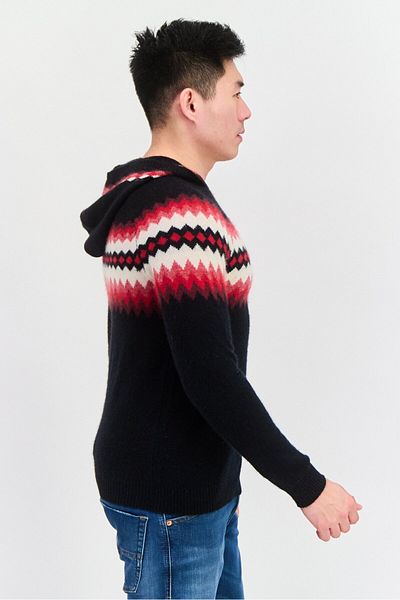 INC Men Aztec Pattern Long Sleeves Hooded Sweater, Black