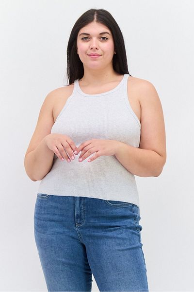 Cotton On بلوزة نسائية بدون أكمام بياقة دائرية ومقاس كبير باللون الرمادي