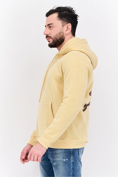 Members Only Men Hooded Brand Logo Long Sleeves Hoodie, Gold Beige