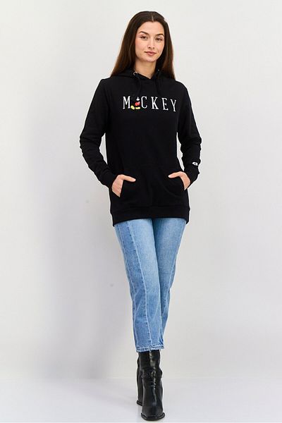 Disney Women Hooded Mickey Embroidered Sweatshirt, Black