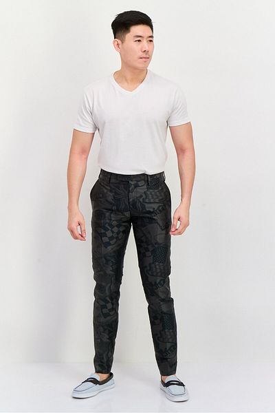 Hilfiger Collection Men Classic Fit Allover Print Straight Leg Pants, Dark Grey