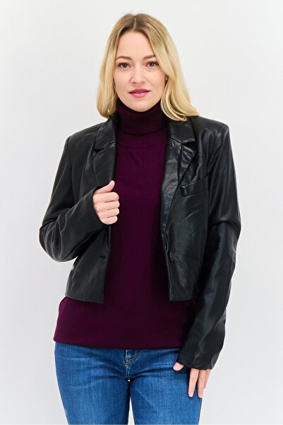 Avec Les Filles سترة دراجات نارية سادة للنساء، أسود