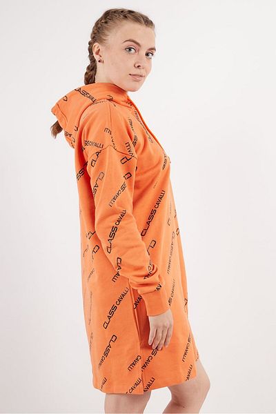Cavalli Class Women Allover Print Long Sleeve Sweater Dress, Orange