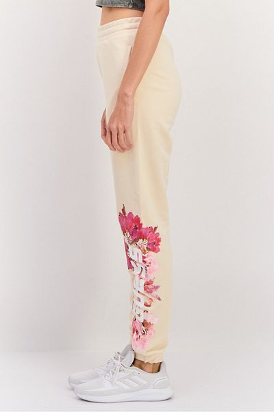 Guess Women Regular Fit Floral Printed Sweatpants, Beige Combo