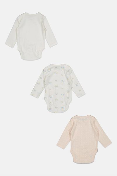 Home Grown Baby Toddlers Boy 3 Piece Long Sleeve Graphic Print Rompers, White Combo